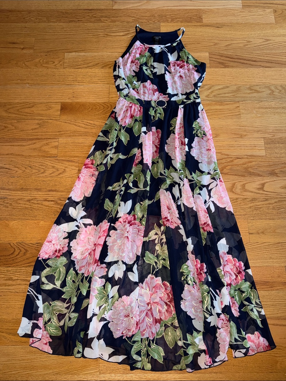Alexa B Nites Navy Halter Floral Dress with Belt Size 6